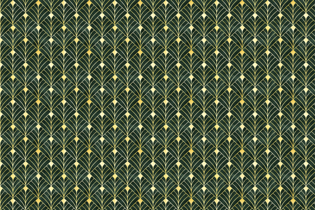 Zelené vějíře se zlatem — celý design