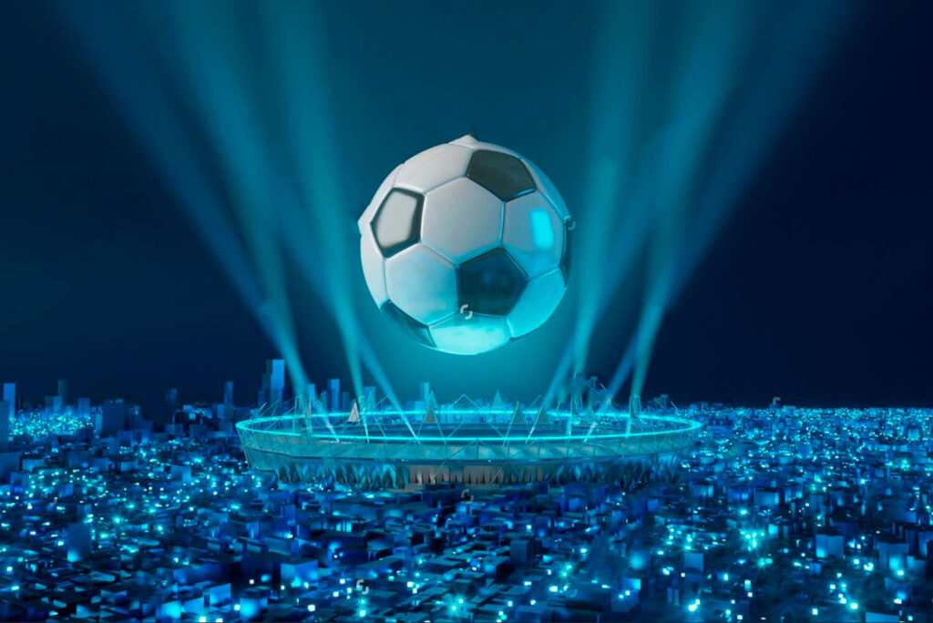 Fotbal nad osvětleným stadionem — celý design