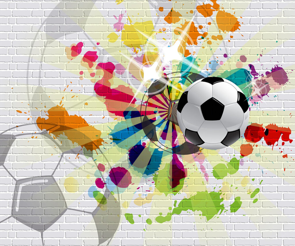 Fotbal mezi barevnými stříkanci — celý design