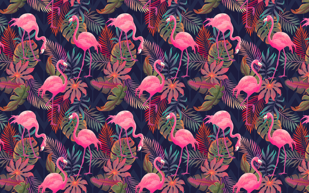 Růžoví plameňáci — celý design