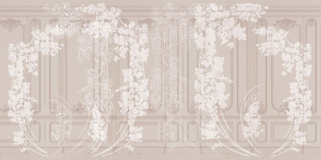 Bílé květy u panelů — celý design