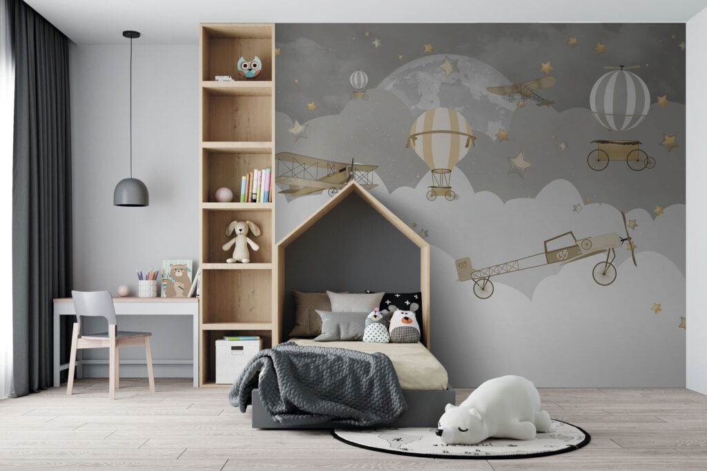 Balóny nad šedými mraky — interiér 1