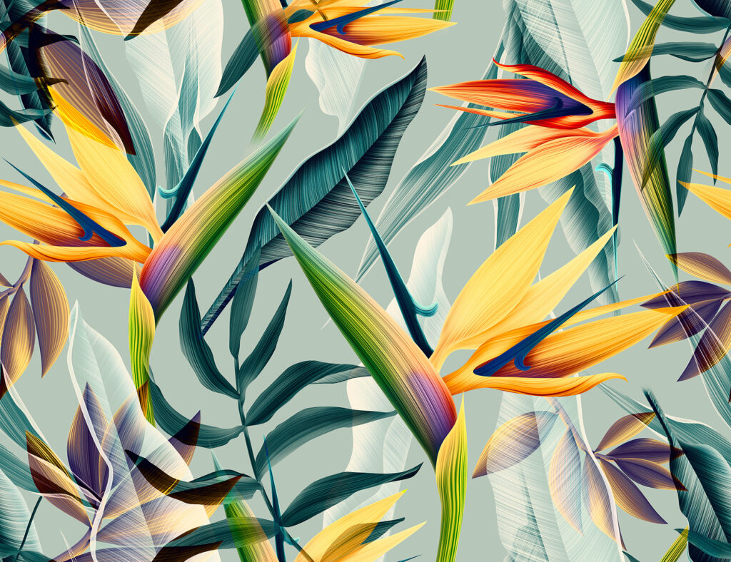 Oranžové rajské květy — celý design