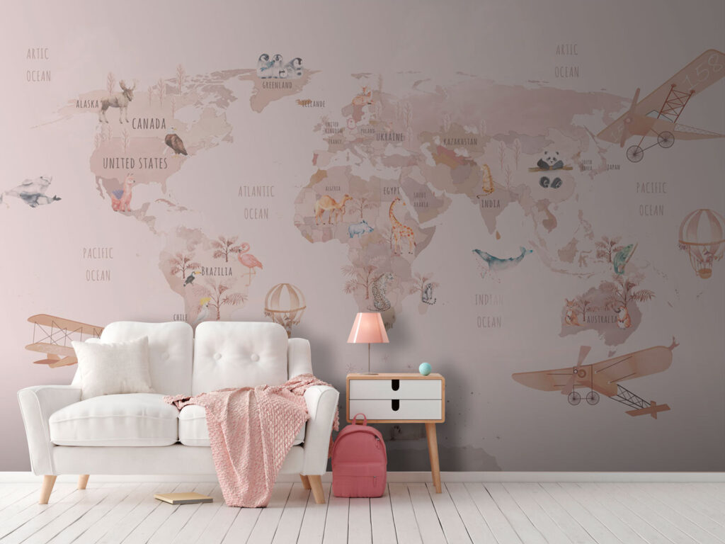 Růžové trasy na mapě — interiér 2