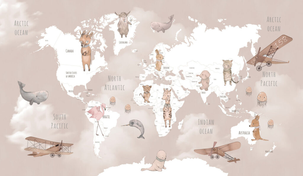 Bílá mapa se zvířaty — celý design