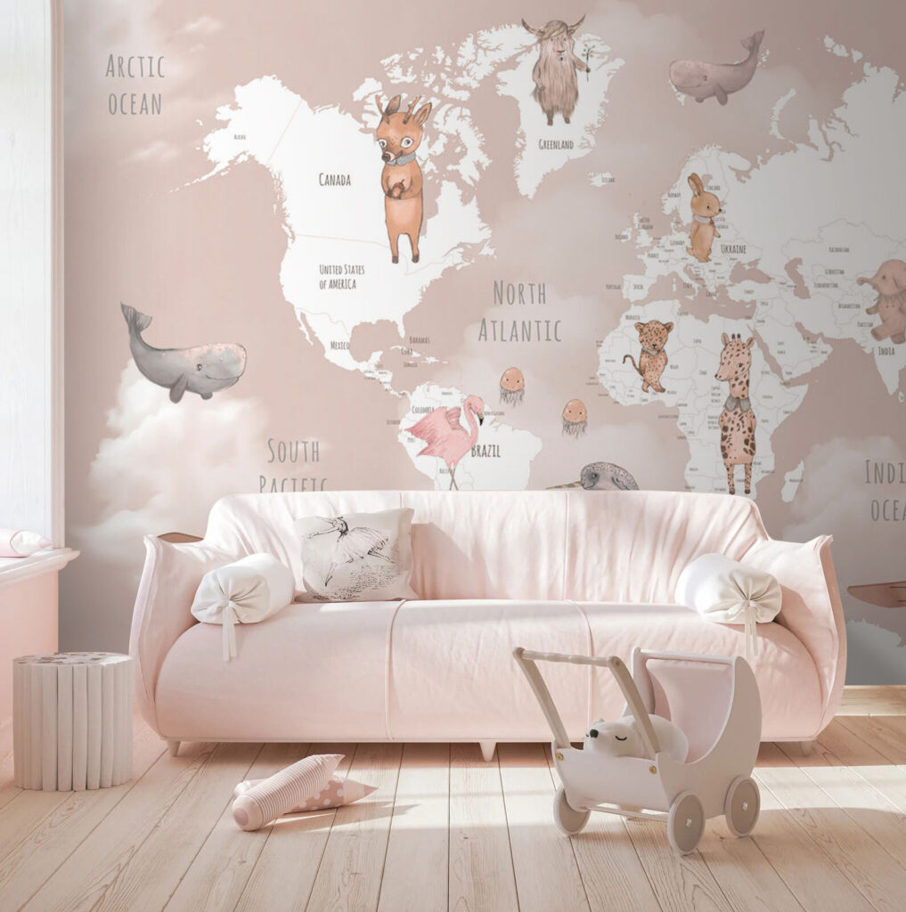 Bílá mapa se zvířaty — interiér 1