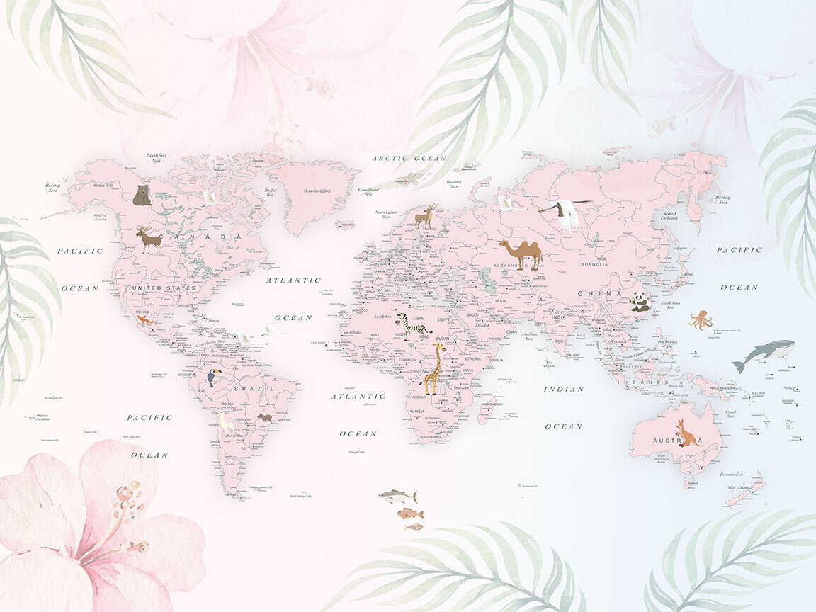 Mapa světa mezi listy — celý design