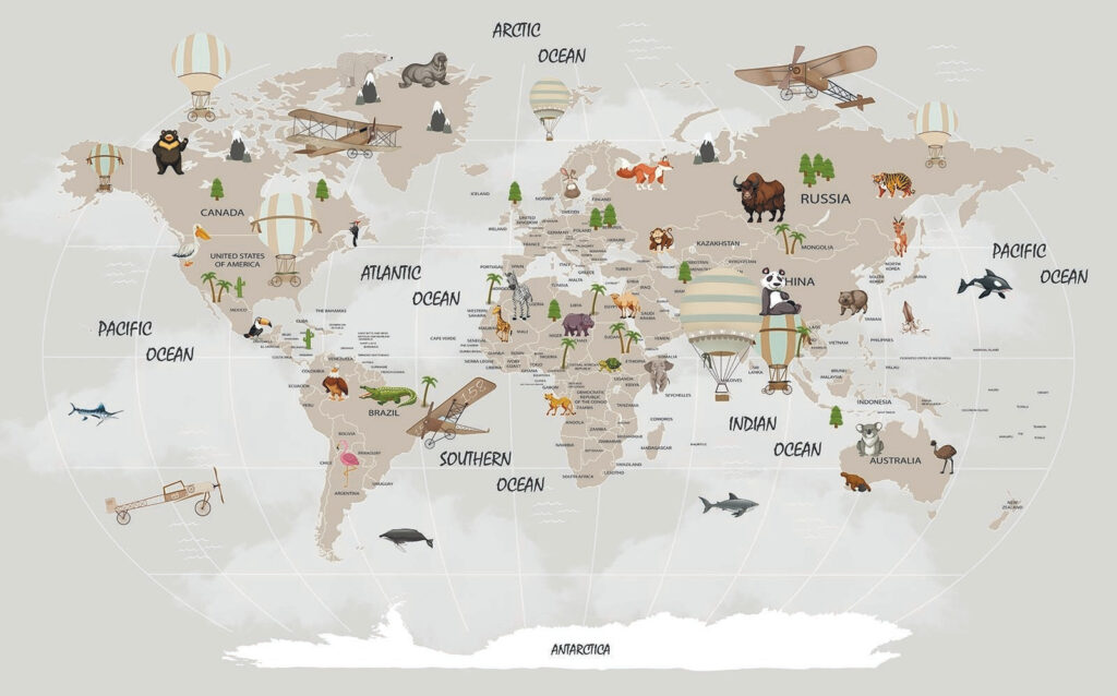Kreslená mapa světa — celý design