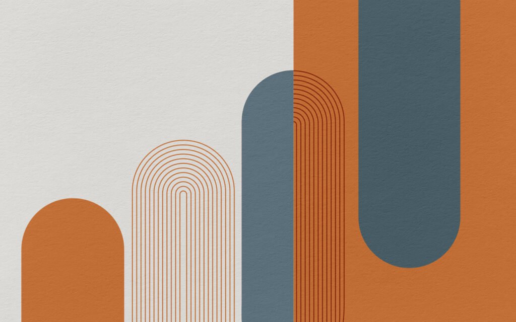 Teplé oblouky vedle modré — celý design