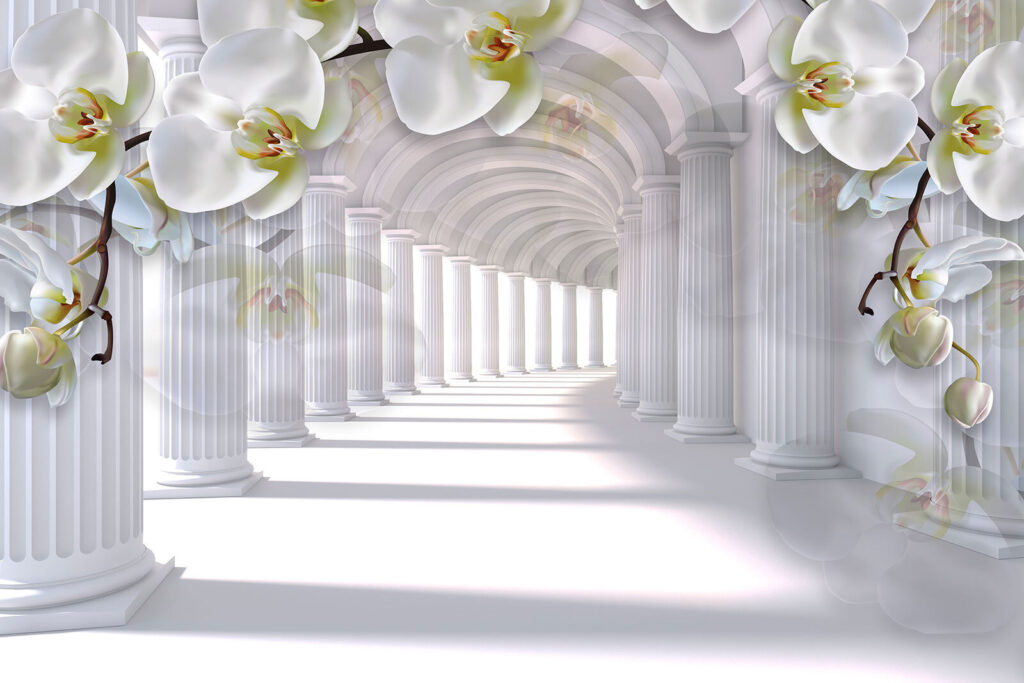 Orchideje u bílé kolonády — celý design