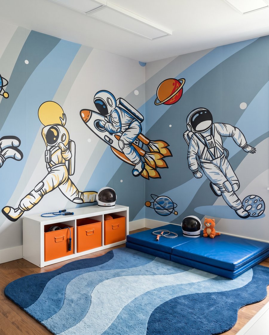 Astronauti si hrají v interiéru