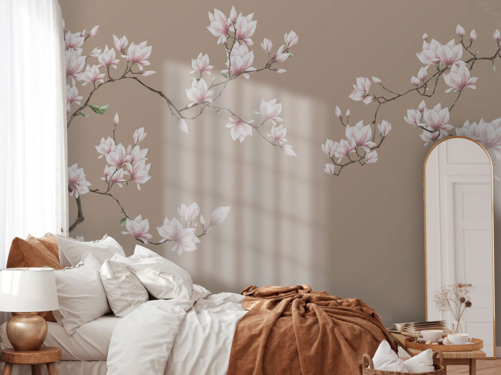 Růžová magnolie na béžovém — interiér 2