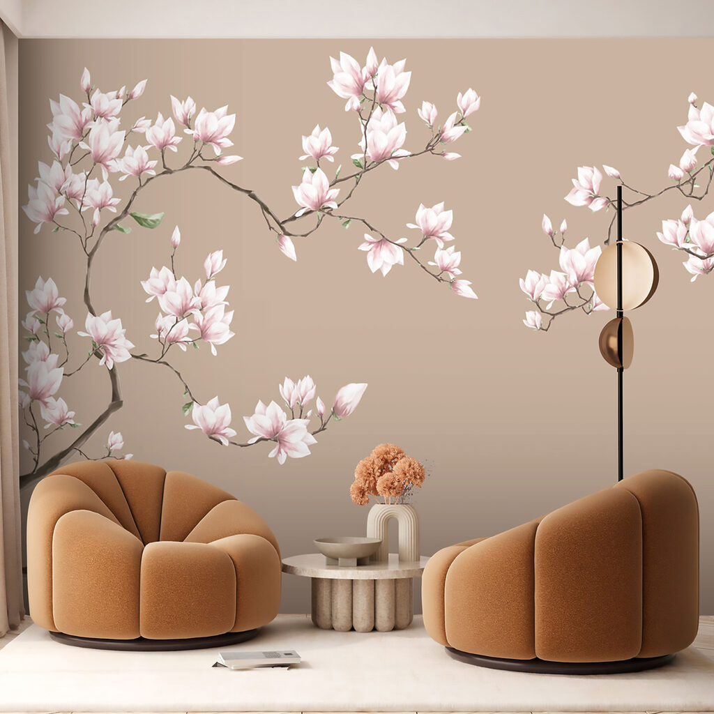 Růžová magnolie na béžovém — interiér 5