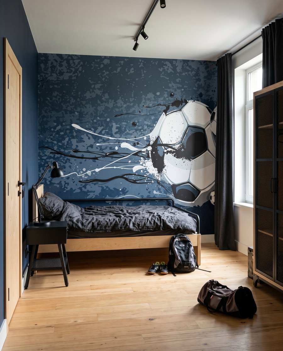 Fotbal skrz modrou barvu v interiéru