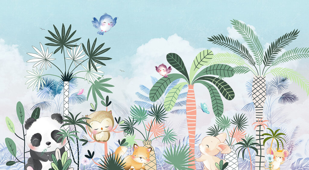 Panda mezi palmami — celý design