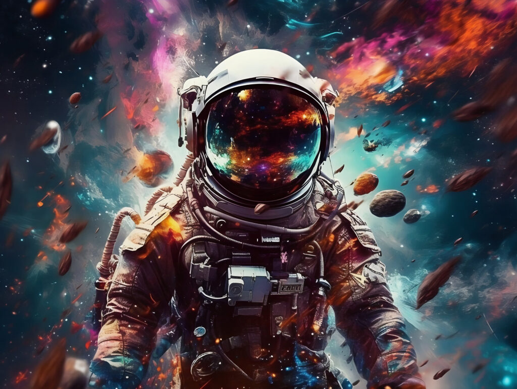 Astronaut s lesklým vizorem — celý design