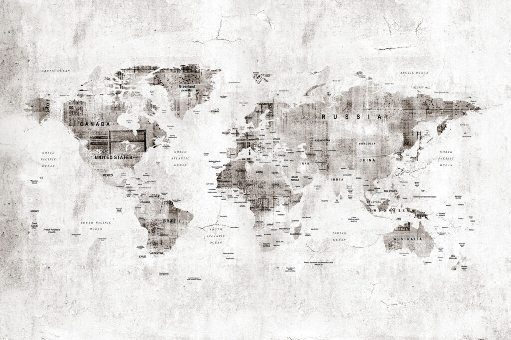 Zvětralá mapa světa — celý design
