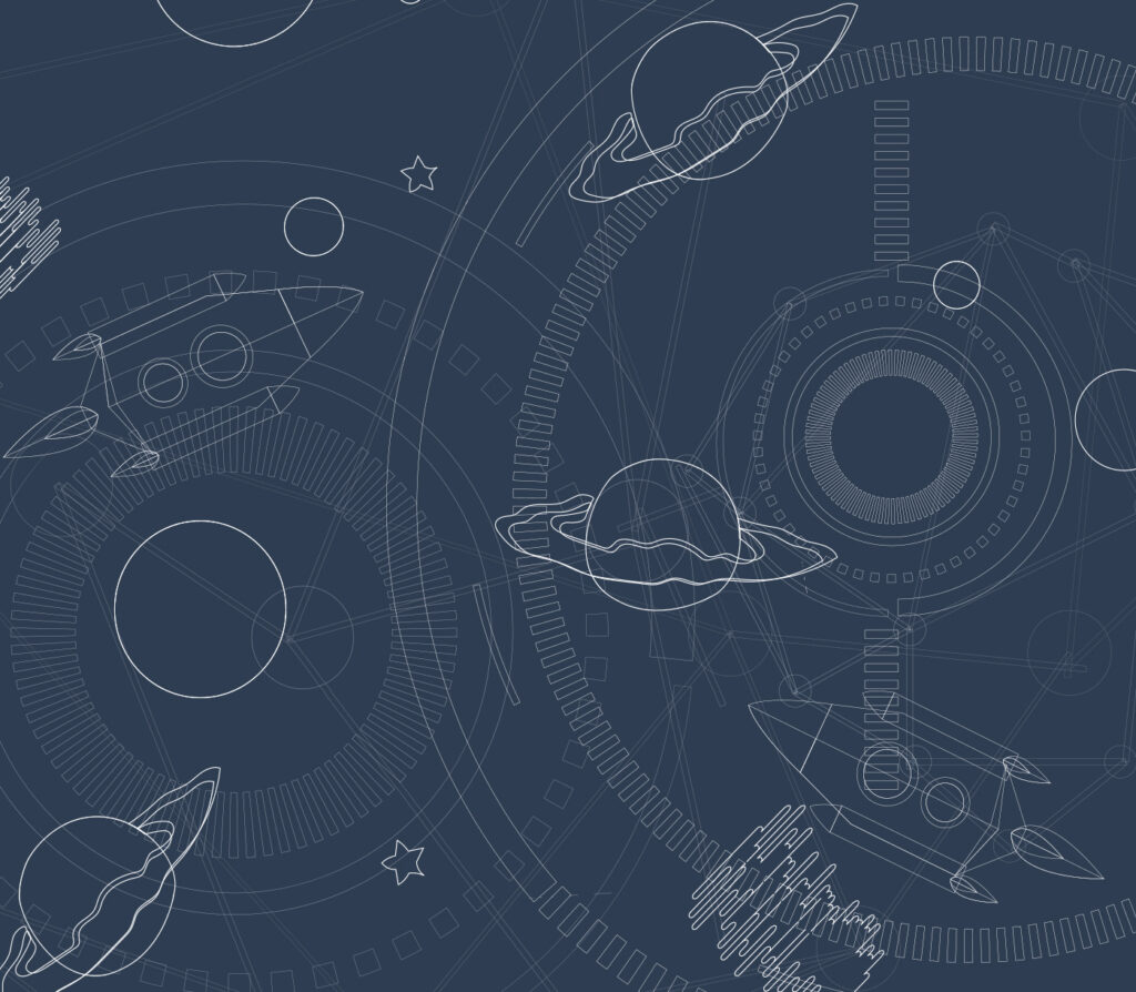 Planety v jemných liniích — celý design