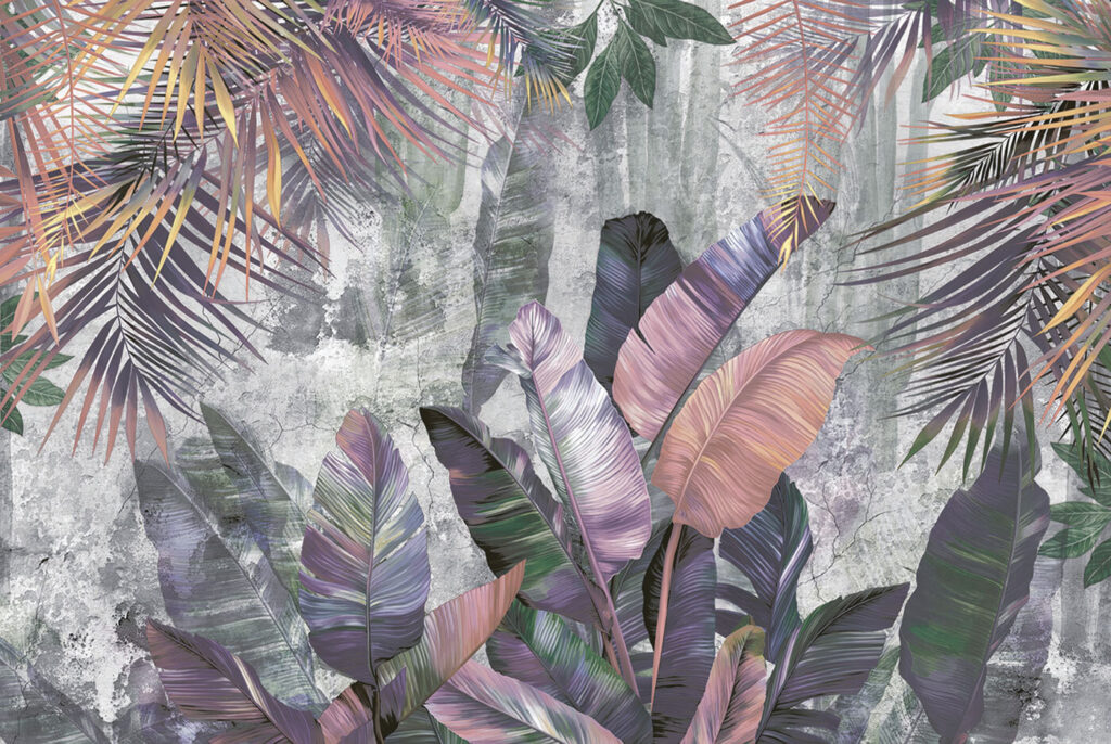Fialové tropické listy — celý design