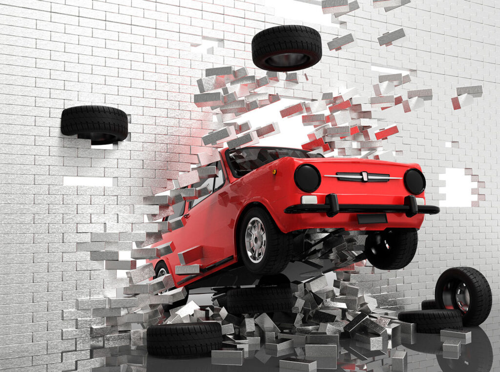 Červené auto ze zdi — celý design