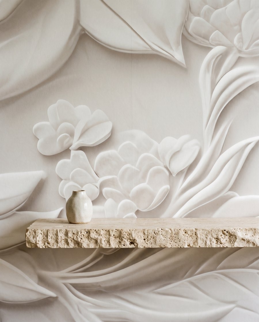 Bílé květy jako socha — detail