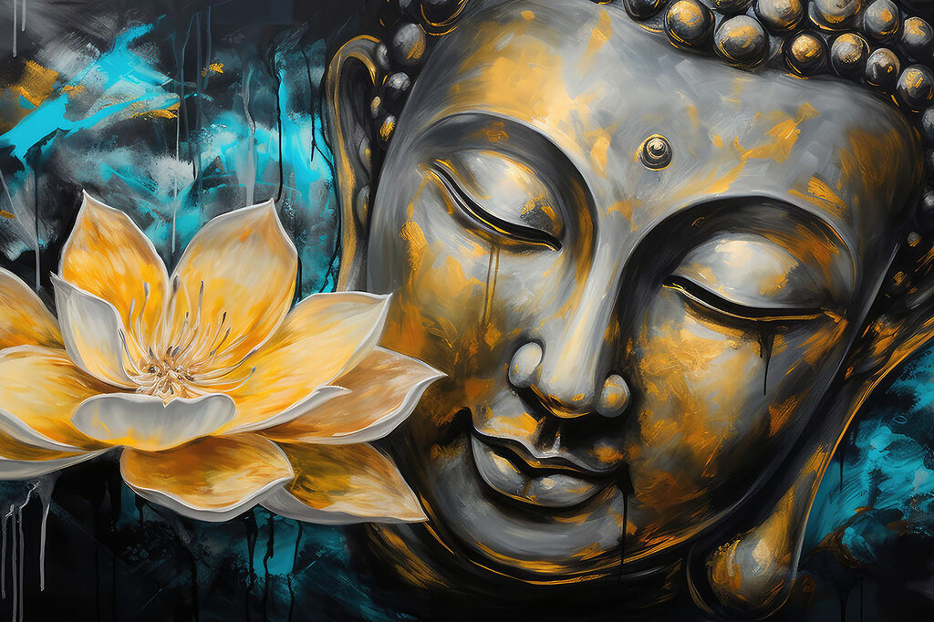 Buddha se zlatým lotosem — celý design