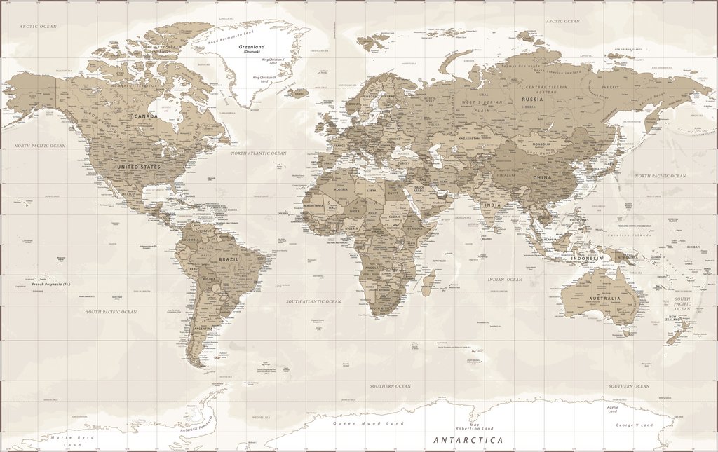 Mapa světa, staré barvy — celý design