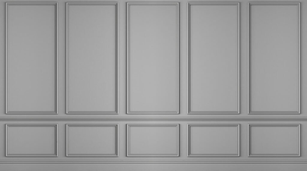 Šedé panely s lištami — celý design