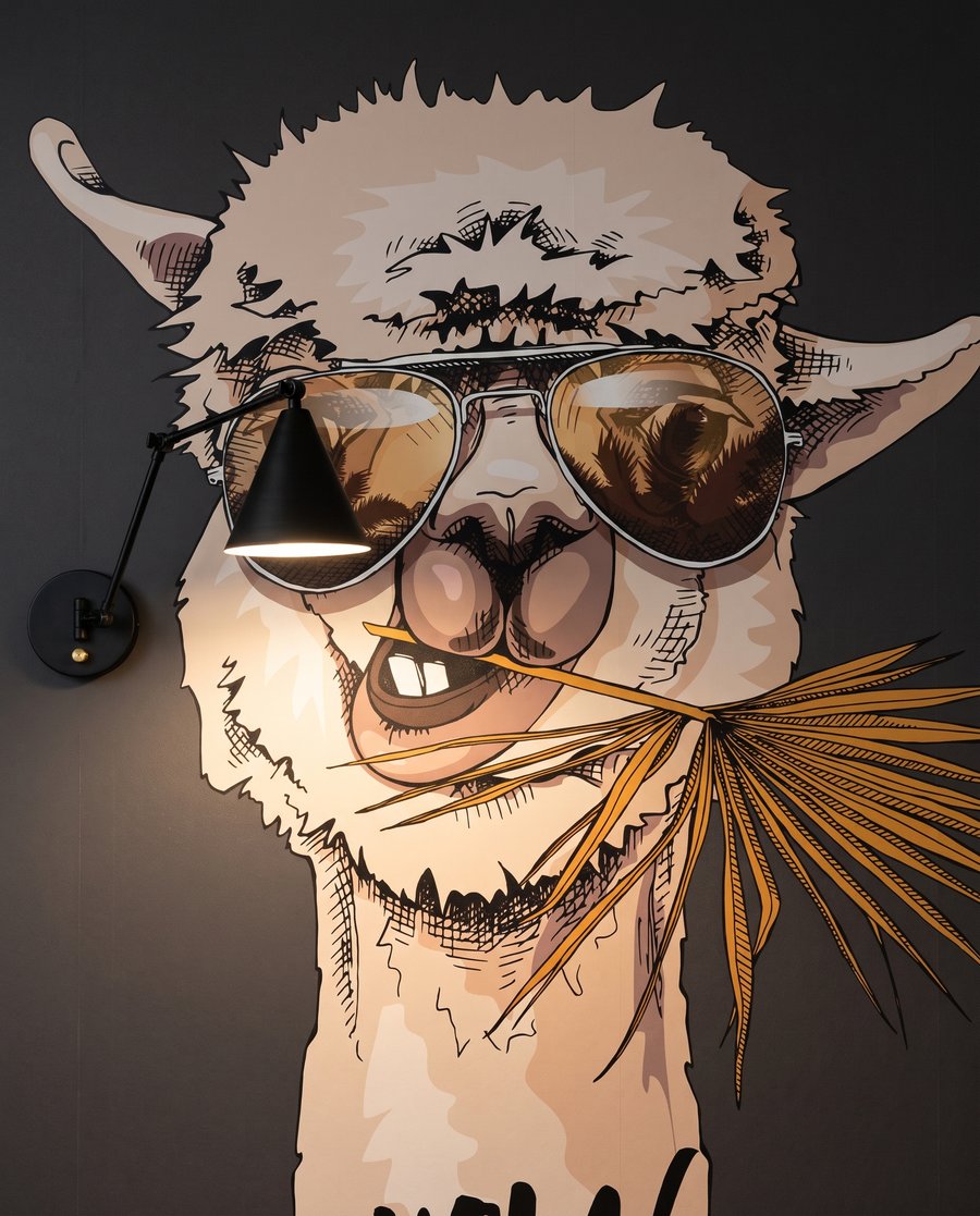 Lama se slunečními brýlemi — detail