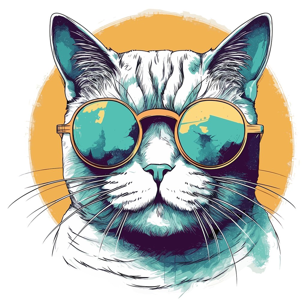 Kočka se slunečními brýlemi — celý design