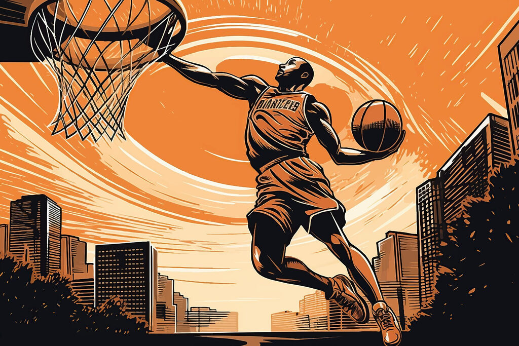 Skok k basketbalovému koši — celý design