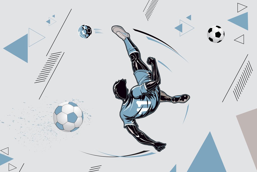 Fotbalista v modrém skoku — celý design