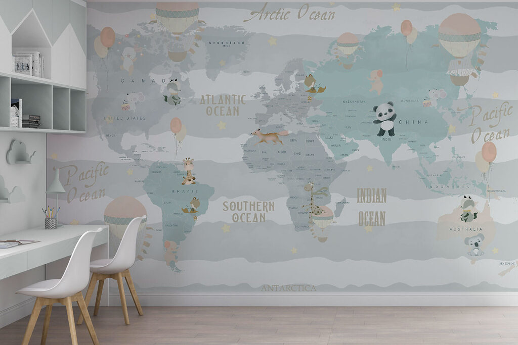 Mapa na pastelových vlnách — interiér 1