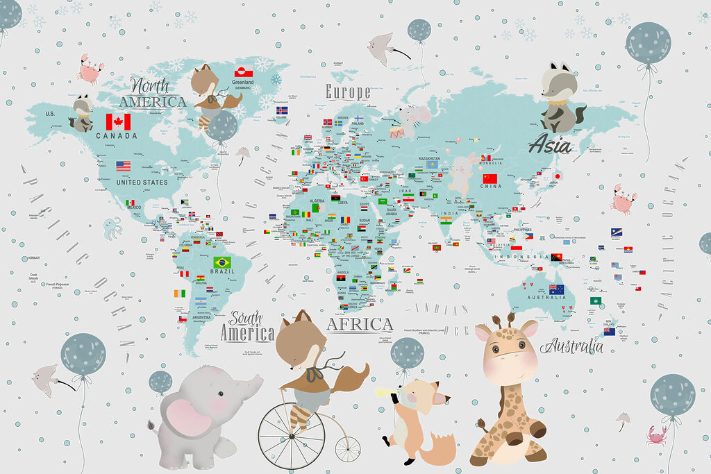Mapa s veselými cestovateli — celý design