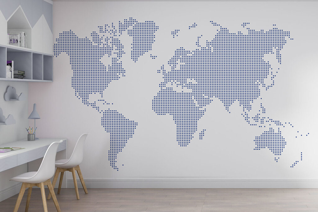 Mapa světa z čtverečků — interiér 3