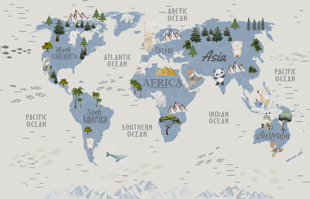 Zvířecí mapa světa — celý design