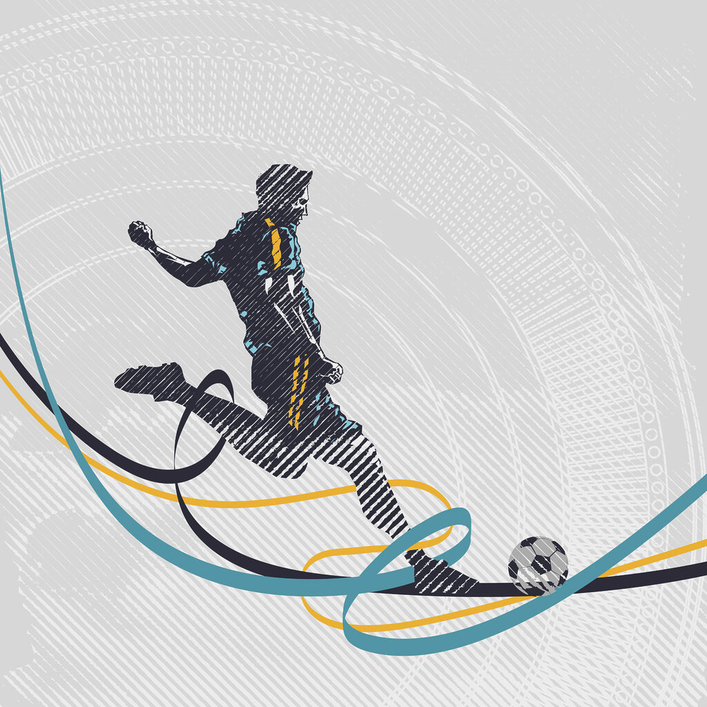 Fotbal podél barevných pruhů — celý design