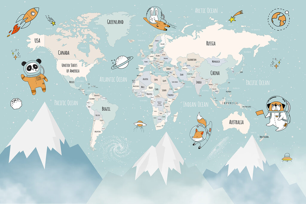 Mapa světa s vesmírníky — celý design
