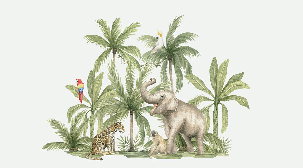 Slon mezi palmami — celý design