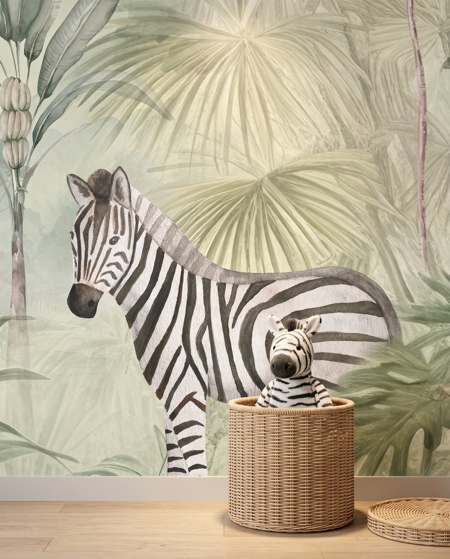 Zebra mezi džunglovým listím — detail