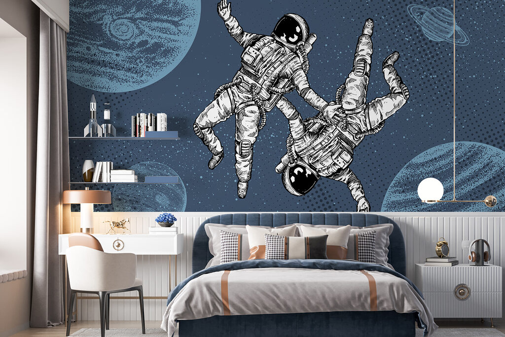 Astronauti mezi planetami v interiéru