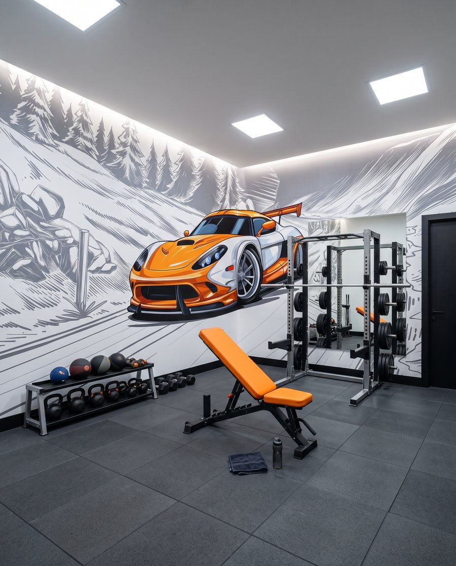 Oranžové auto v zatáčce — interiér 6