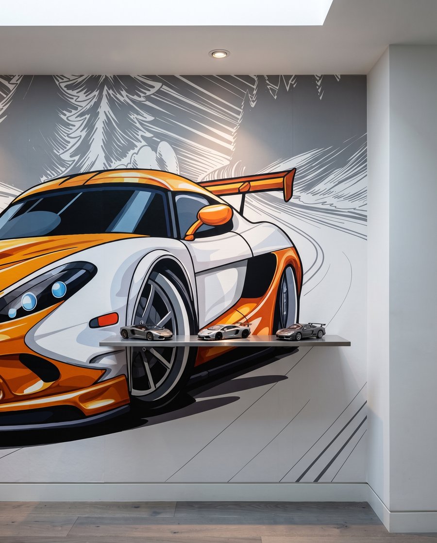 Oranžové auto v zatáčce — interiér 7