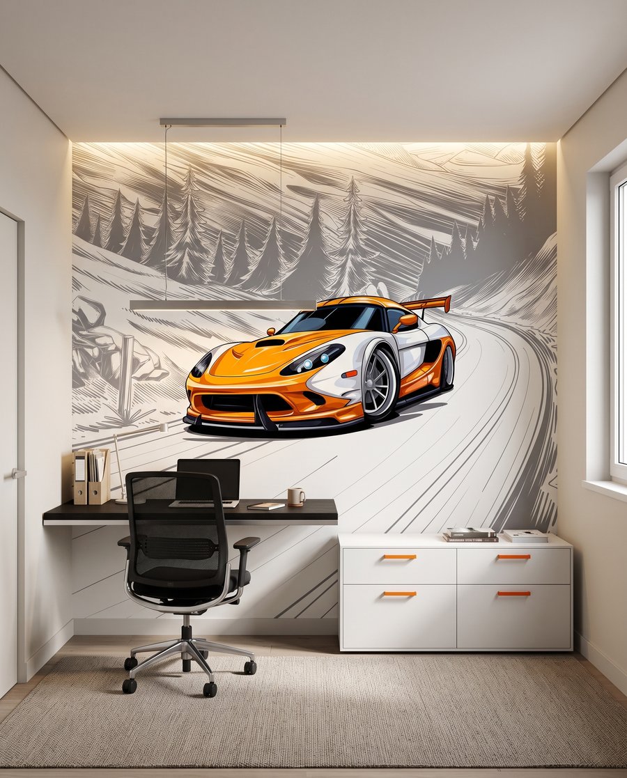Oranžové auto v zatáčce — interiér 9