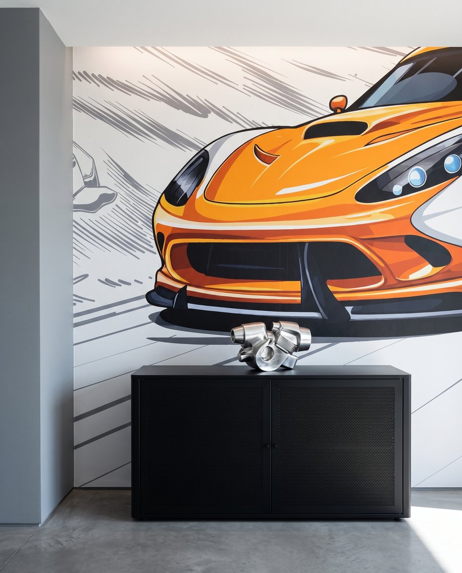 Oranžové auto v zatáčce — detail