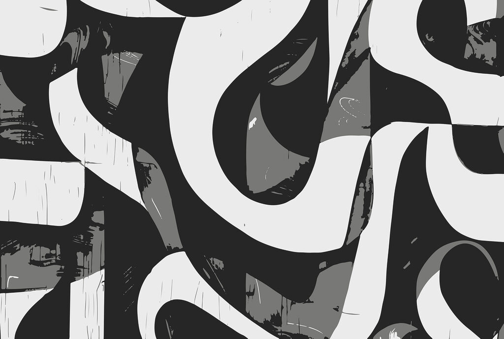 Černobílé hrubé plochy — celý design