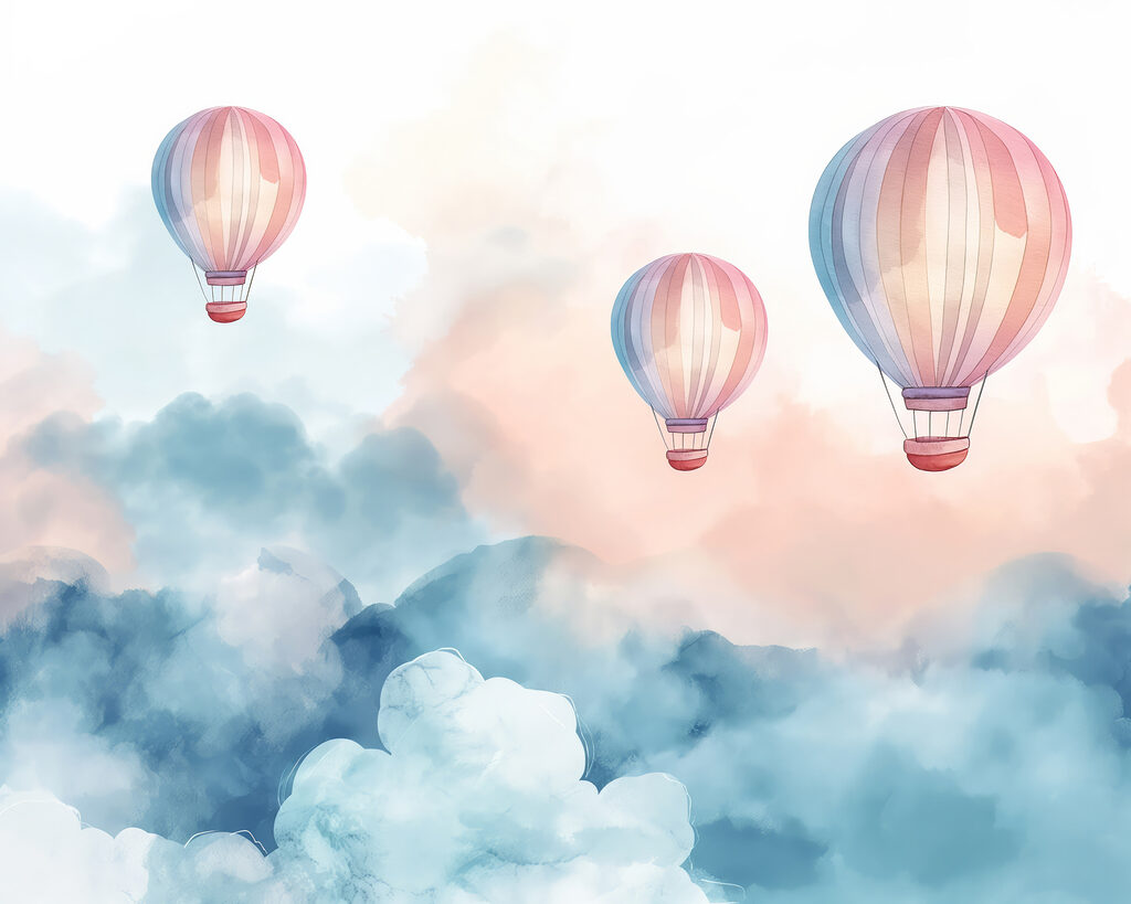 Tři balony nad mraky — celý design