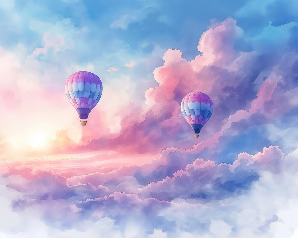 Balony nad večerními mraky — celý design