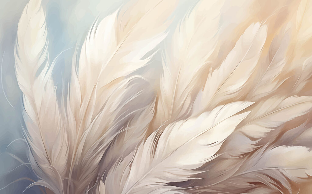 Bílé peří v pastelu — celý design