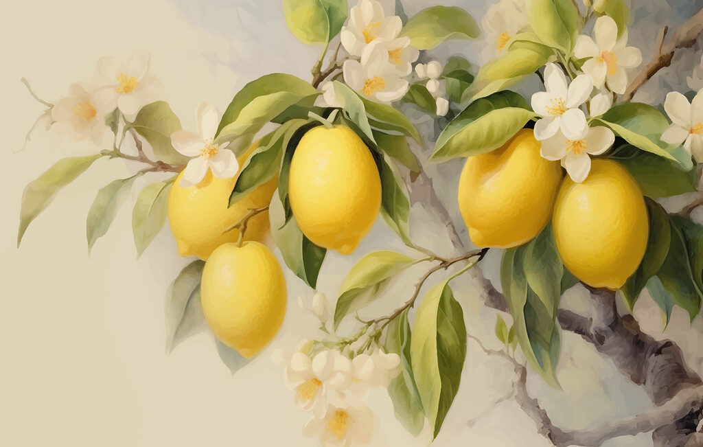 Citrony s bílým květem — celý design